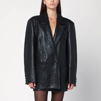 CASSELL CASSELL BLACK DOUBLE BREASTED LEATHER JACKET
