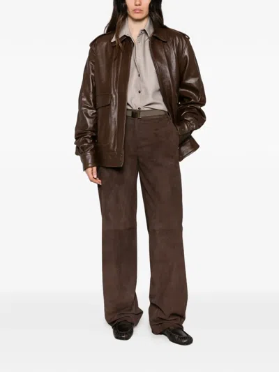 Cassell Epaulette Leather Jacket In Brown