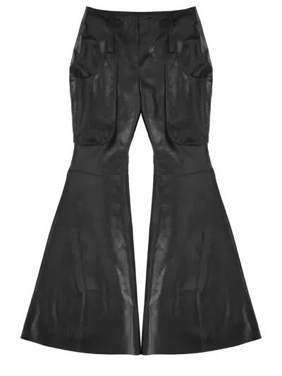 Cassell Oversized Pocket Leather Trousers In Black
