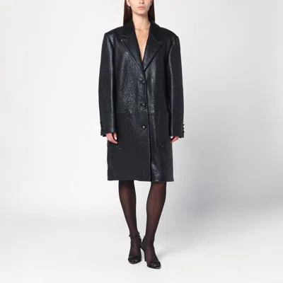 CASSELL CASSELL SINGLE-BREASTED BLACK LEATHER COAT