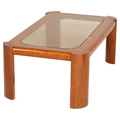 Pre-owned Cassina 1970s  Coffee Table In Teak Wood With Bronzed Smoked Glass In Brown