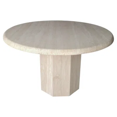 Pre-owned Cassina 1970s Round Bullnose Travertine Dining Table With Hex Base In Gray