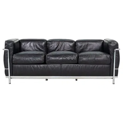 Pre-owned Cassina 1980s  Lc2 Three Seat Sofa In Black By Le Corbusier, Jeanneret, Perriand