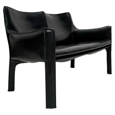 Pre-owned Cassina 1980s Italian Designer Cab 414 2seater Leather Sofa By Mario Bellini For  In Black