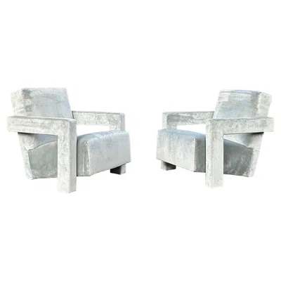 Pre-owned Cassina 1990s  “utrecht” Chairs By Gerrit Rietveld, A Pair In Gray
