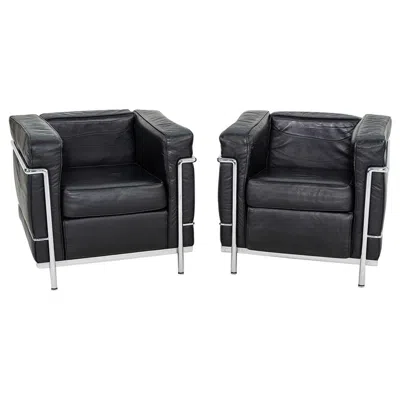 Pre-owned Cassina 2000s Pair Of Lc2 Petit Modele Lounge Chairs Le Corbusier, Jeanneret, Perriand In Black