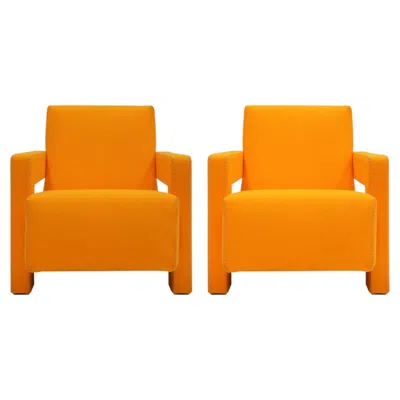Pre-owned Cassina 20th Century Thomas Rietveld Orange Wool Fabric Pair Of Utrecht Armchairs 1935