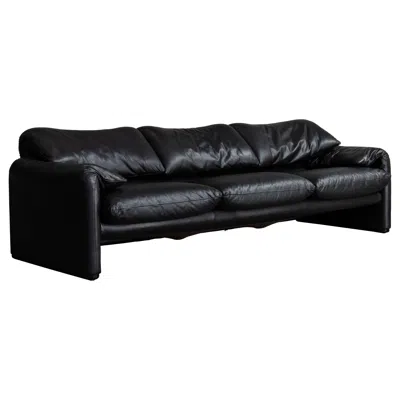 Pre-owned Cassina 3-seater Maralunga Sofa In Black Leather By Vico Magistretti For , Italy
