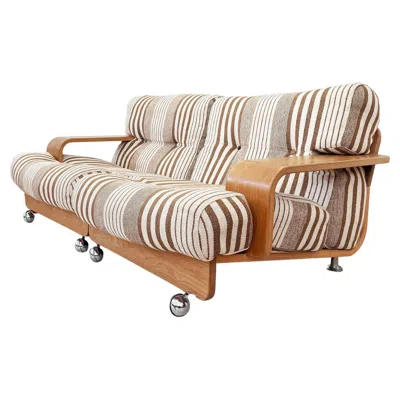 Pre-owned Cassina 70s Mario Bellini  "pianura" Style Oak Two Seater Sofa Loveseat (1 Of 2) In Brown