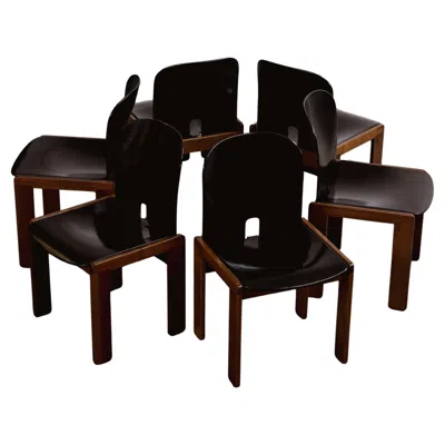Pre-owned Cassina Afra & Tobia Scarpa "121" Chairs For , Black Lacquered, 1965, Set Of 6