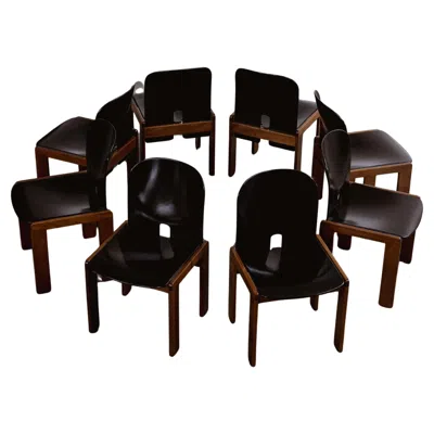 Pre-owned Cassina Afra & Tobia Scarpa "121" Chairs For , Black Lacquered, 1965, Set Of 8