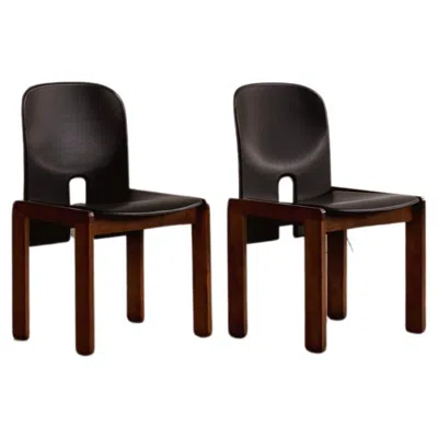 Pre-owned Cassina Afra & Tobia Scarpa "121" Chairs For , Black Leather, 1965, Set Of 2
