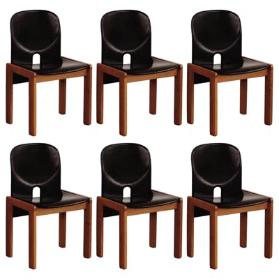 Pre-owned Cassina Afra & Tobia Scarpa "121" Chairs For , Black Leather, 1965, Set Of 6