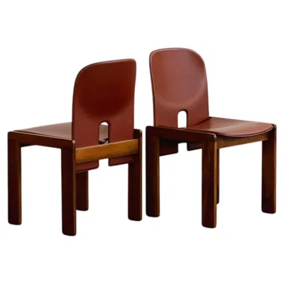 Pre-owned Cassina Afra & Tobia Scarpa "121" Dining Chairs For , Red Leather, 1965, Set Of 2
