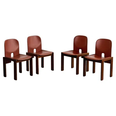 Pre-owned Cassina Afra & Tobia Scarpa "121" Dining Chairs For , Red Leather, 1965, Set Of 4