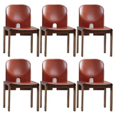 Pre-owned Cassina Afra & Tobia Scarpa "121" Dining Chairs For , Red Leather, 1965, Set Of 6