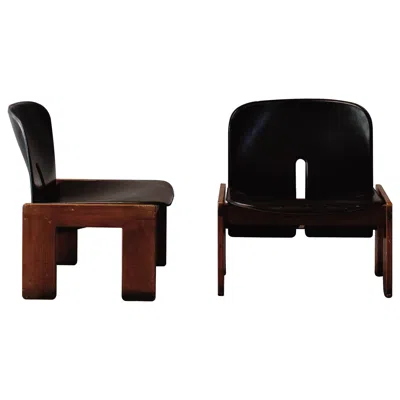 Pre-owned Cassina Afra & Tobia Scarpa "925" Easy Chairs For , Black Leather, 1966, Set Of 2