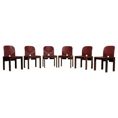 Pre-owned Cassina Afra & Tobia Scarpa Aniline Red Leather "121" Chairs For , 1967, Set Of 6