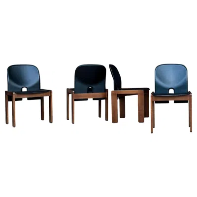 Pre-owned Cassina Afra & Tobia Scarpa Black Leather 121 Dining Chair For , 1967, Set Of 4