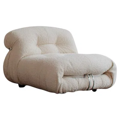 Pre-owned Cassina Afra & Tobia Scarpa “soriana” Chair For , Ivory Bouclé, 1969 In White
