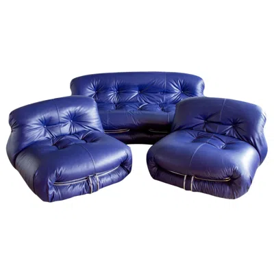 Pre-owned Cassina Afra & Tobia Scarpa "soriana" Leather Lounge Suite For , Circa 1970s In Purple