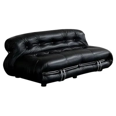 Pre-owned Cassina Afra & Tobia Scarpa “soriana” Sofa For , Black Leather, 1969