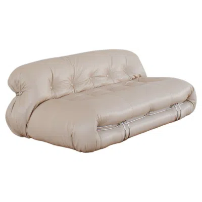 Pre-owned Cassina Afra & Tobia Scarpa “soriana” Sofa For , Sand Beige Leather, 1969 In Brown