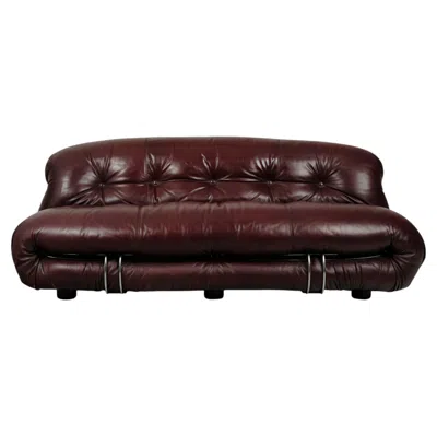 Pre-owned Cassina Afra And Tobia Scarpa Two-seater Soriana Sofa For , Brown Leather, 1969