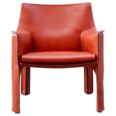 Pre-owned Cassina Cab 414 Leather Lounge Chair Armchair China Red / Ox Red