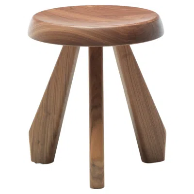 Pre-owned Cassina Charlotte Perriand Meribel Wood Stool By , Walnut, Mid-century In Brown