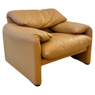 Pre-owned Cassina Cognac Leather Maralunga Armchair By Magistretti For , Italy Ca. 1970s In Brown