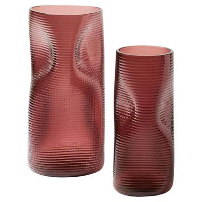 Pre-owned Cassina Coral Vases Set In Hand-blown Venetian Glass, Mid-century In Red