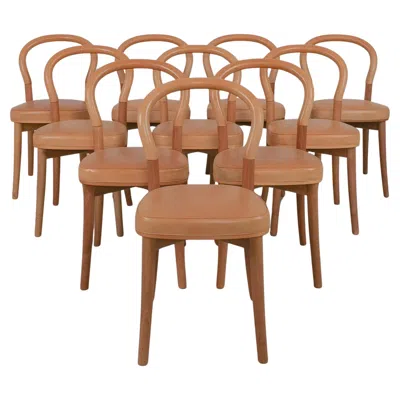Pre-owned Cassina Erik Gunnar Asplund Wood Leather Dining Chairs '501 Göteborg' For  Italy In Brown