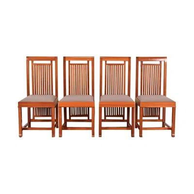 Pre-owned Cassina Frank Lloyd Wright Arts & Crafts Cherry Wood Dining Chairs, Set Of Four In Brown