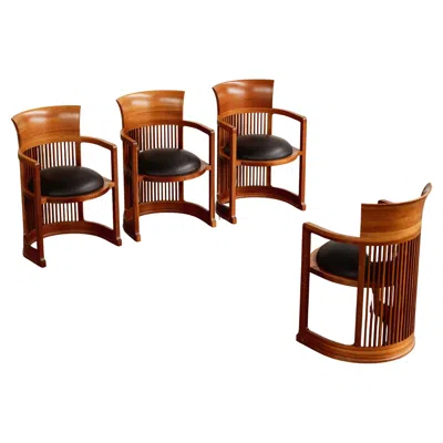 Pre-owned Cassina Frank Lloyd Wright "barrel" Chairs For , Black Leather, 1937, Set Of 4