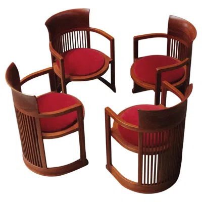Pre-owned Cassina Frank Lloyd Wright "barrel" Chairs For , Burgundy Velvet, 1937, Set Of 4 In Red