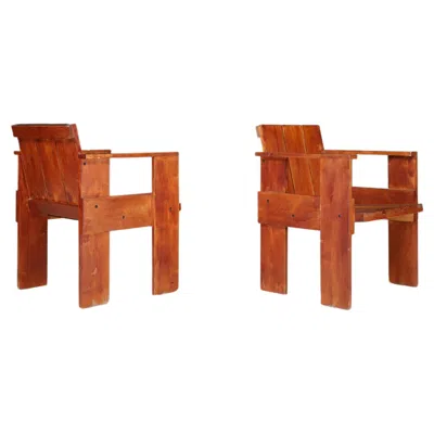 Pre-owned Cassina Gerrit Rietveld For  Crate Chairs, Italy, 1970s In Brown