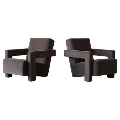 Pre-owned Cassina Gerrit Rietveld Utrecht Chairs, , Newly Upholstered In Pure Alpaca In Black