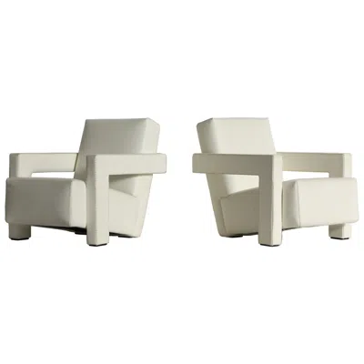 Pre-owned Cassina Gerrit Rietveld Utrecht Chairs, , Original Leather In Gray