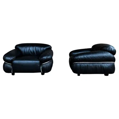 Pre-owned Cassina Gianfranco Frattini Black Leather Sesann Armchair For , 1972, Set Of 2