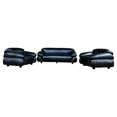 Pre-owned Cassina Gianfranco Frattini Black Leather Sesann Living Room Set For , 1972