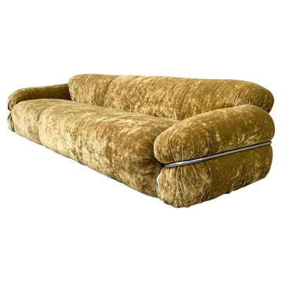 Pre-owned Cassina Gianfranco Frattini Ocher Velvet Sesann Three-seater Sofa For , 1972 In Brown