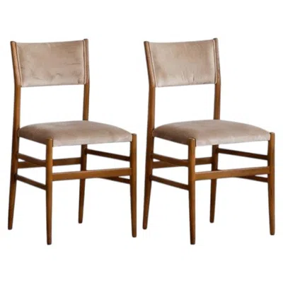 Pre-owned Cassina Gio Ponti 646 "leggera" Chairs For , Sand Beige Velvet, 1952, Set Of 2 In Brown