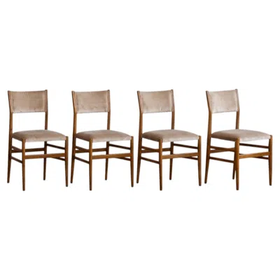 Pre-owned Cassina Gio Ponti 646 "leggera" Chairs For , Sand Beige Velvet, 1952, Set Of 4 In Brown