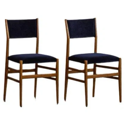 Pre-owned Cassina Gio Ponti 646 "leggera" Dining Chairs For , Blue Velvet, 1952, Set Of 2