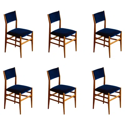 Pre-owned Cassina Gio Ponti 646 "leggera" Dining Chairs For , Blue Velvet, 1952, Set Of 6