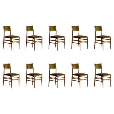 Pre-owned Cassina Gio Ponti 646 "leggera" Dining Chairs For , Green Velvet, 1952, Set Of 10