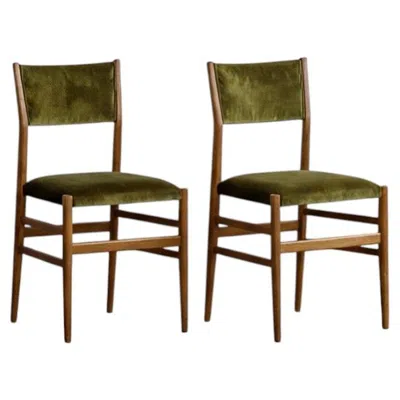 Pre-owned Cassina Gio Ponti 646 "leggera" Dining Chairs For , Green Velvet, 1952, Set Of 2