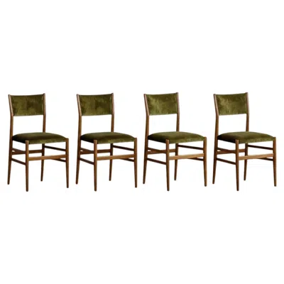 Pre-owned Cassina Gio Ponti 646 "leggera" Dining Chairs For , Green Velvet, 1952, Set Of 4