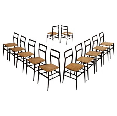 Pre-owned Cassina Gio Ponti 699 “superleggera” Dining Chairs For , 1957, Set Of 12 In Brown